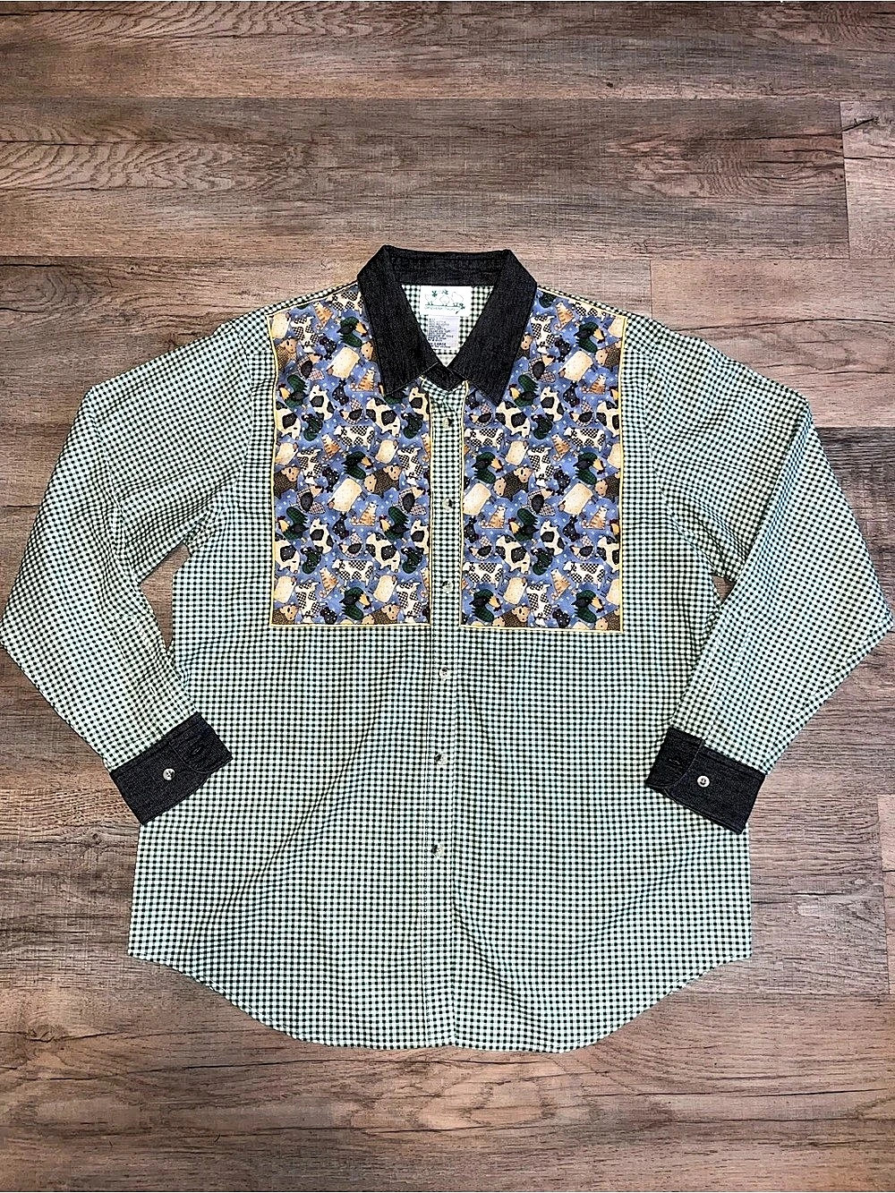 The Quacker Factory Gingham Button Down Cotton Shirt size M
